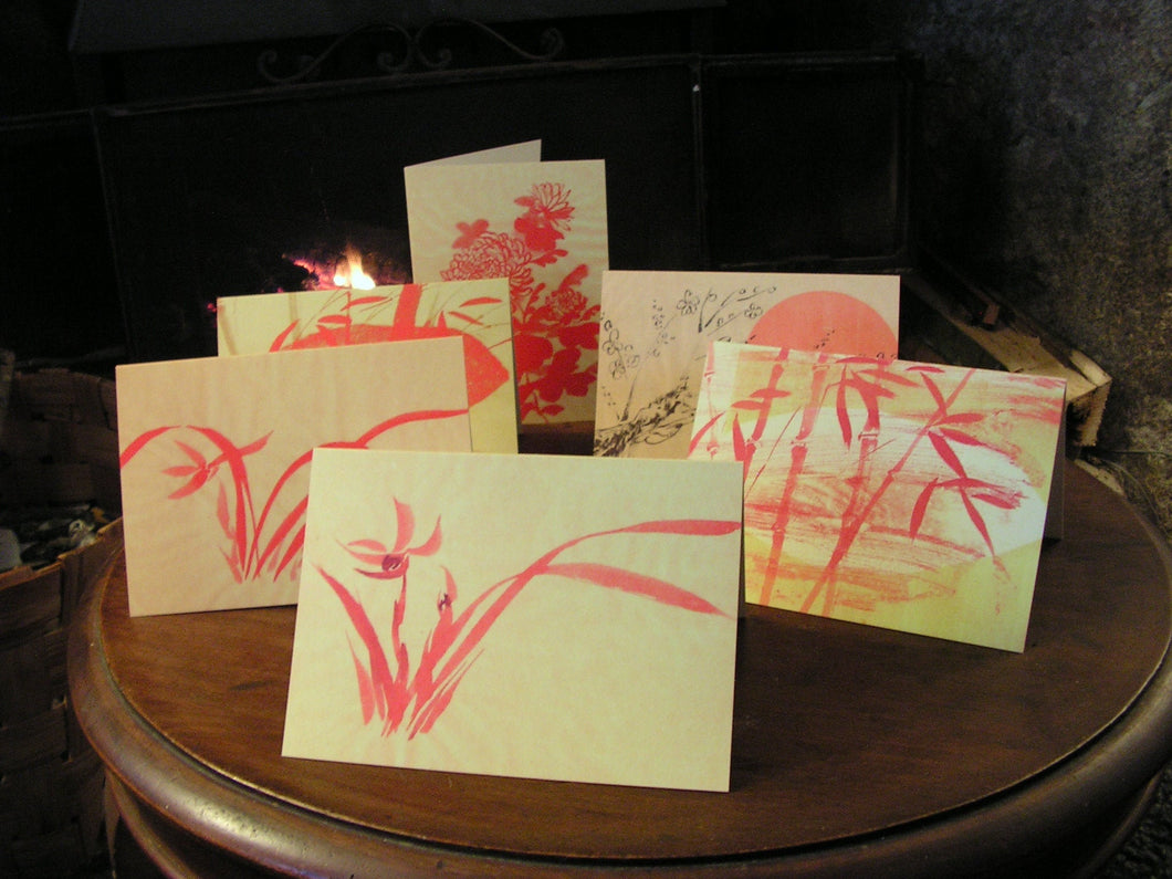 Christmas Cards (6 pack) - Zen Japanese Art - Wabisabi Festive season - Red Ink Paintings - Chinese Art - Festive Cards - Red Ink Drawing